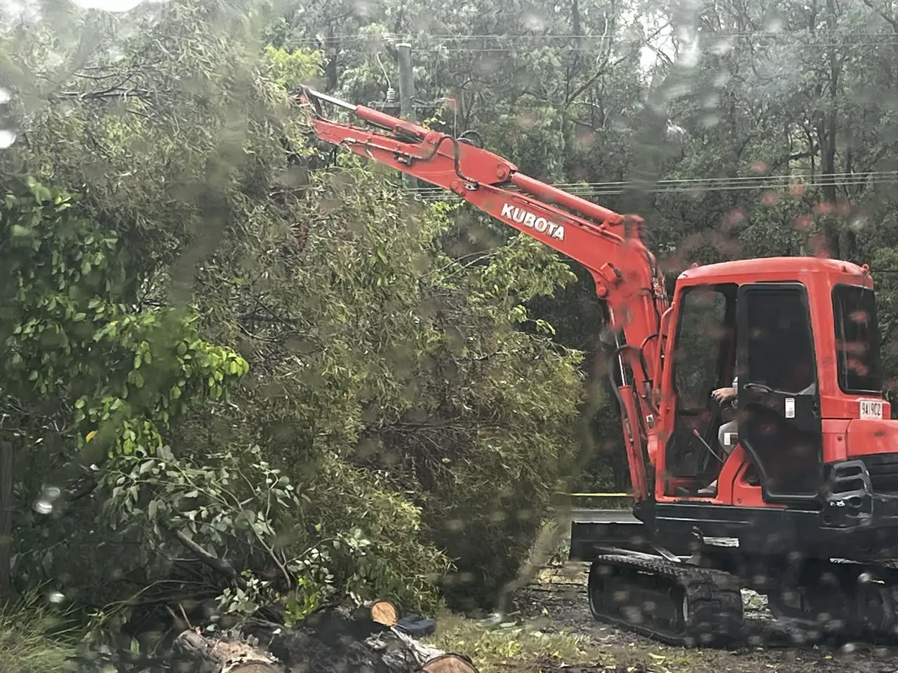 Excavator working among trees on a block clearing job
